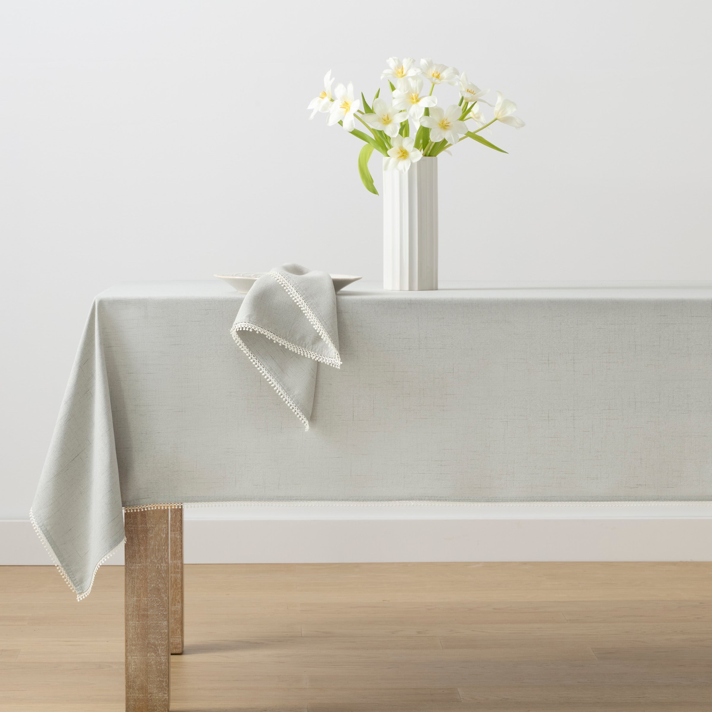 Lenox Premium French Perle Solid Dove Grey 60x102 Tablecloth - Image 2