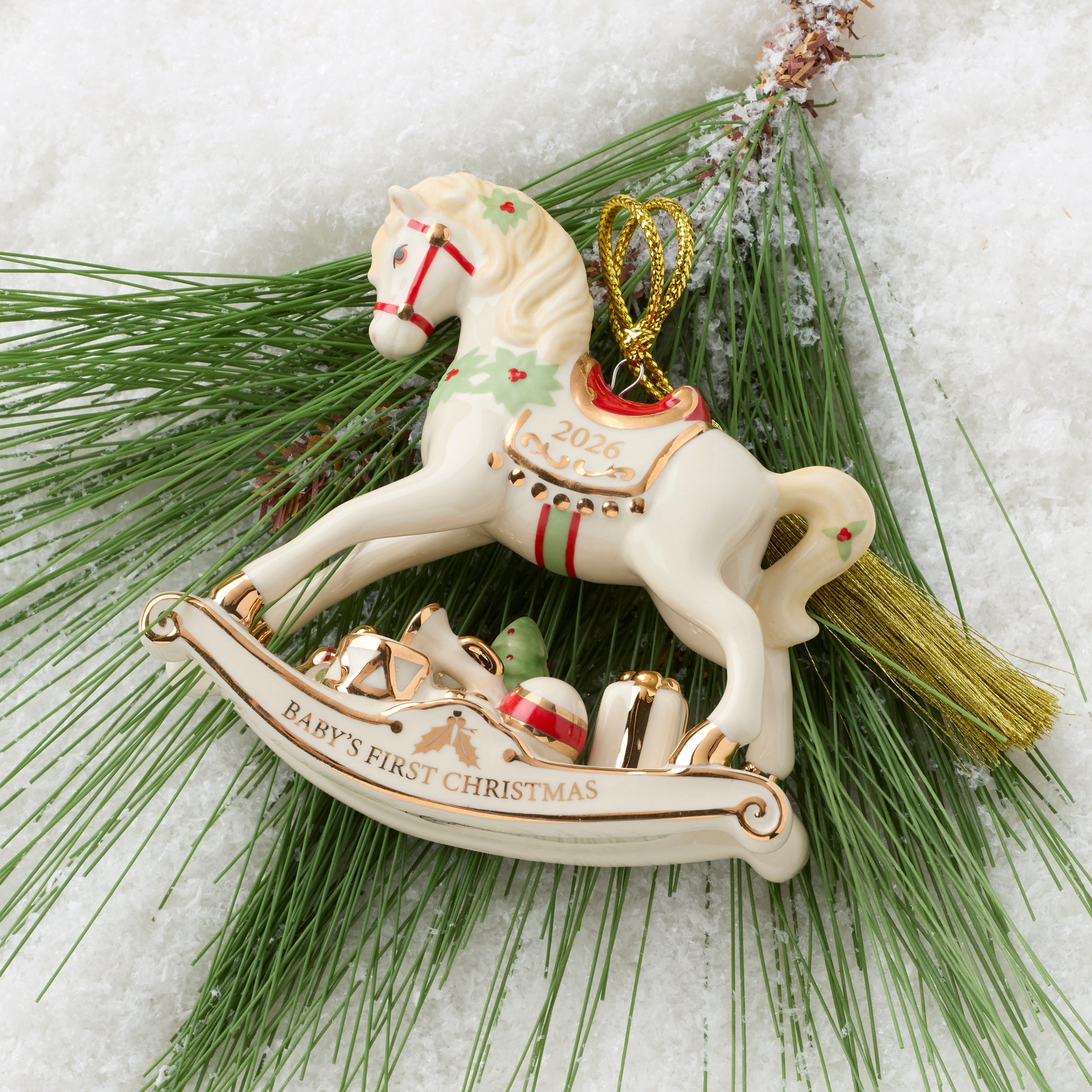 Lenox Premium 2026 Baby's 1st Christmas Vintage Rocking Horse Ornament - Image 2