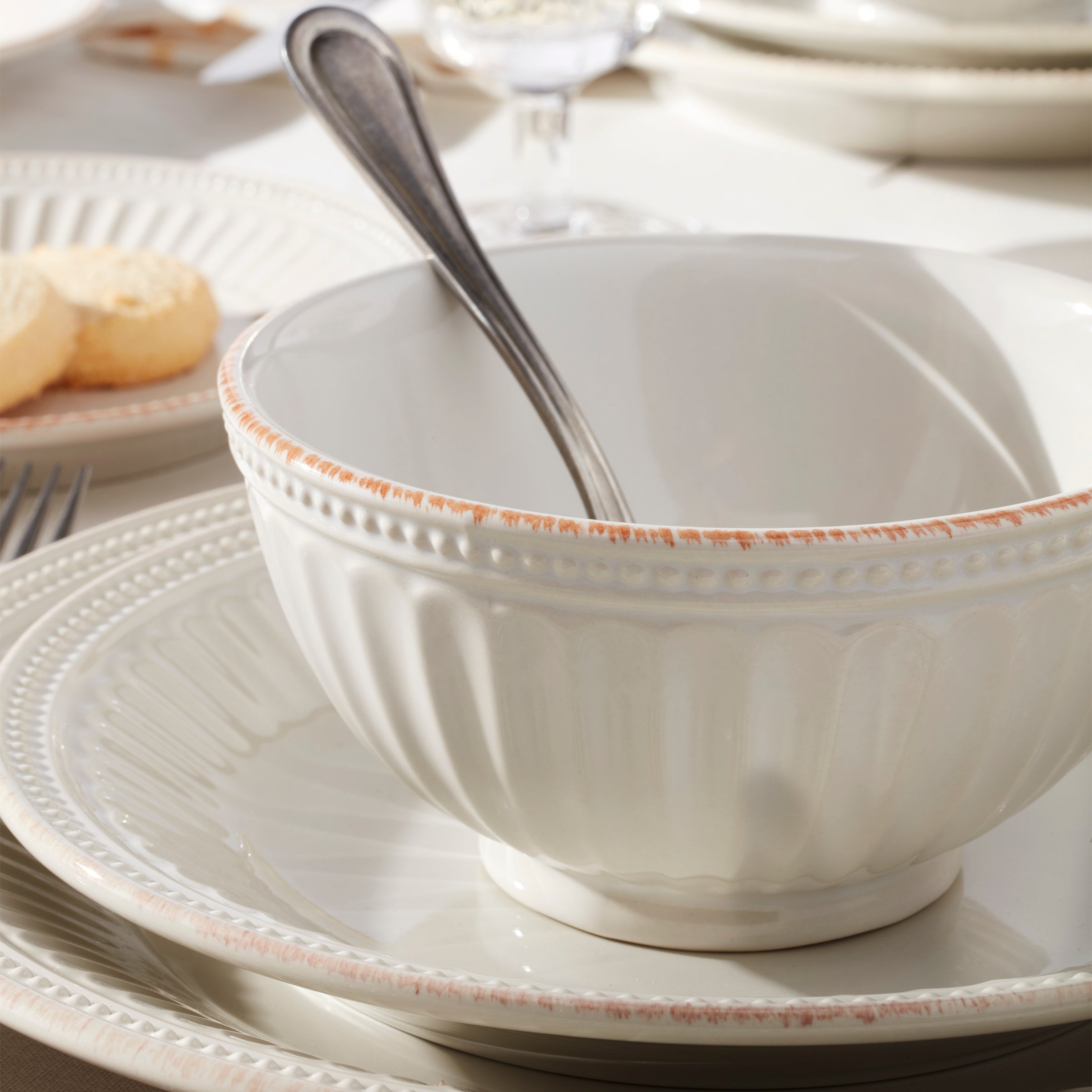 Lenox Premium French Perle Groove White 18-Piece Dinnerware Set - Image 4