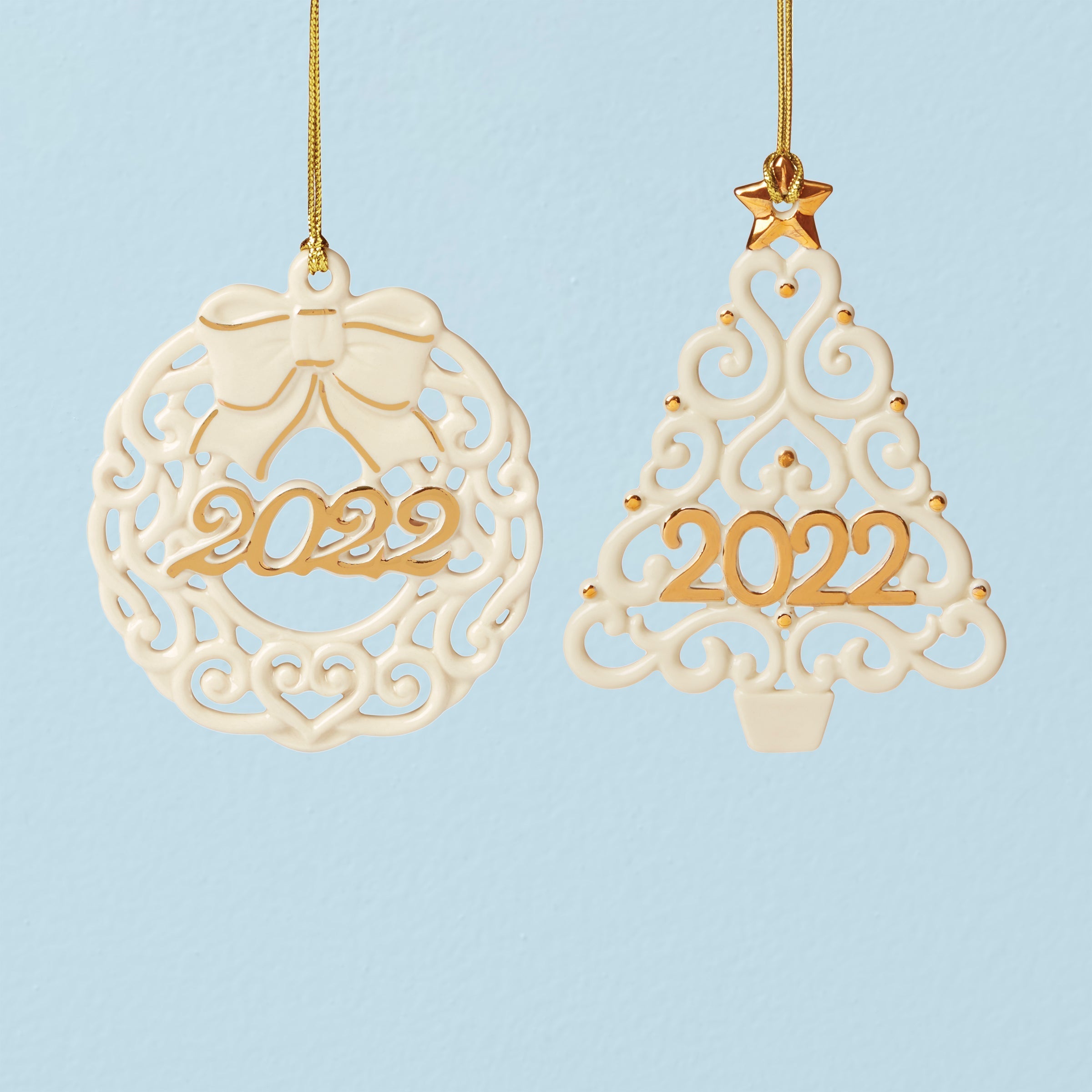 Lenox Premium 2026 Wreath & Tree Ornaments, Set of 2