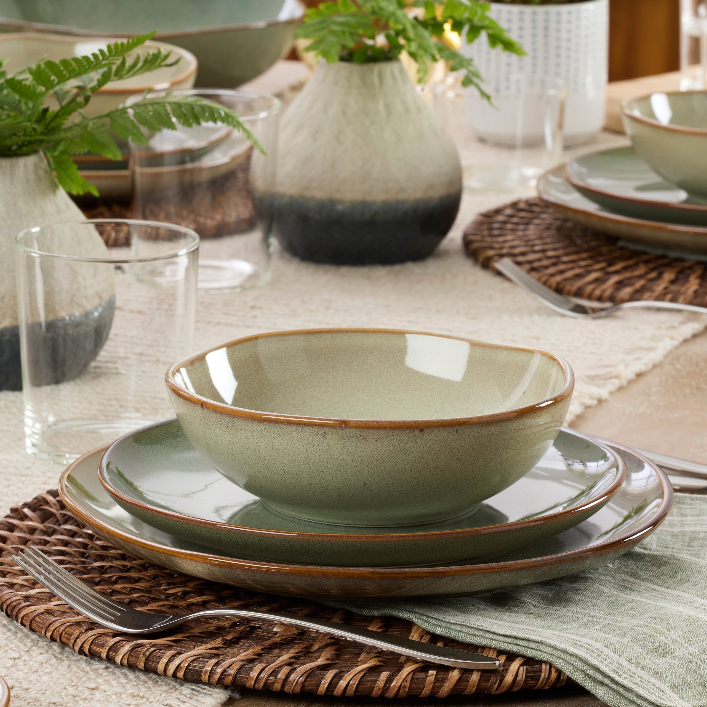 Lenox Premium Organic Shades Sage Green 12-Piece Dinnerware Set - Image 3