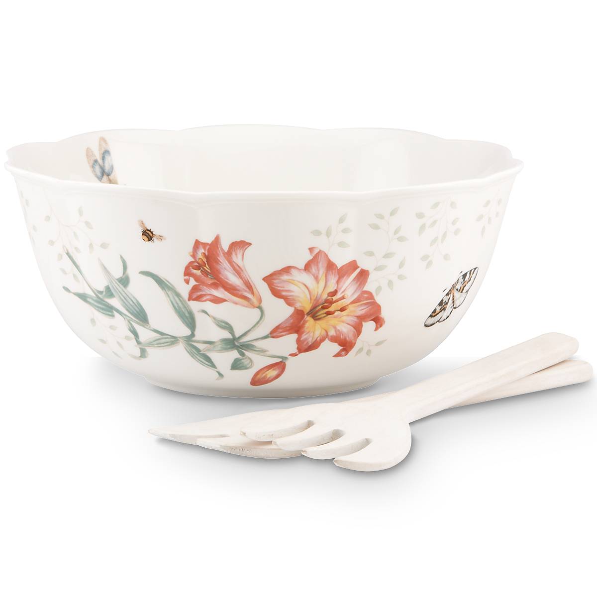 Lenox Premium Butterfly Meadow Salad Bowl & Servers - Image 3