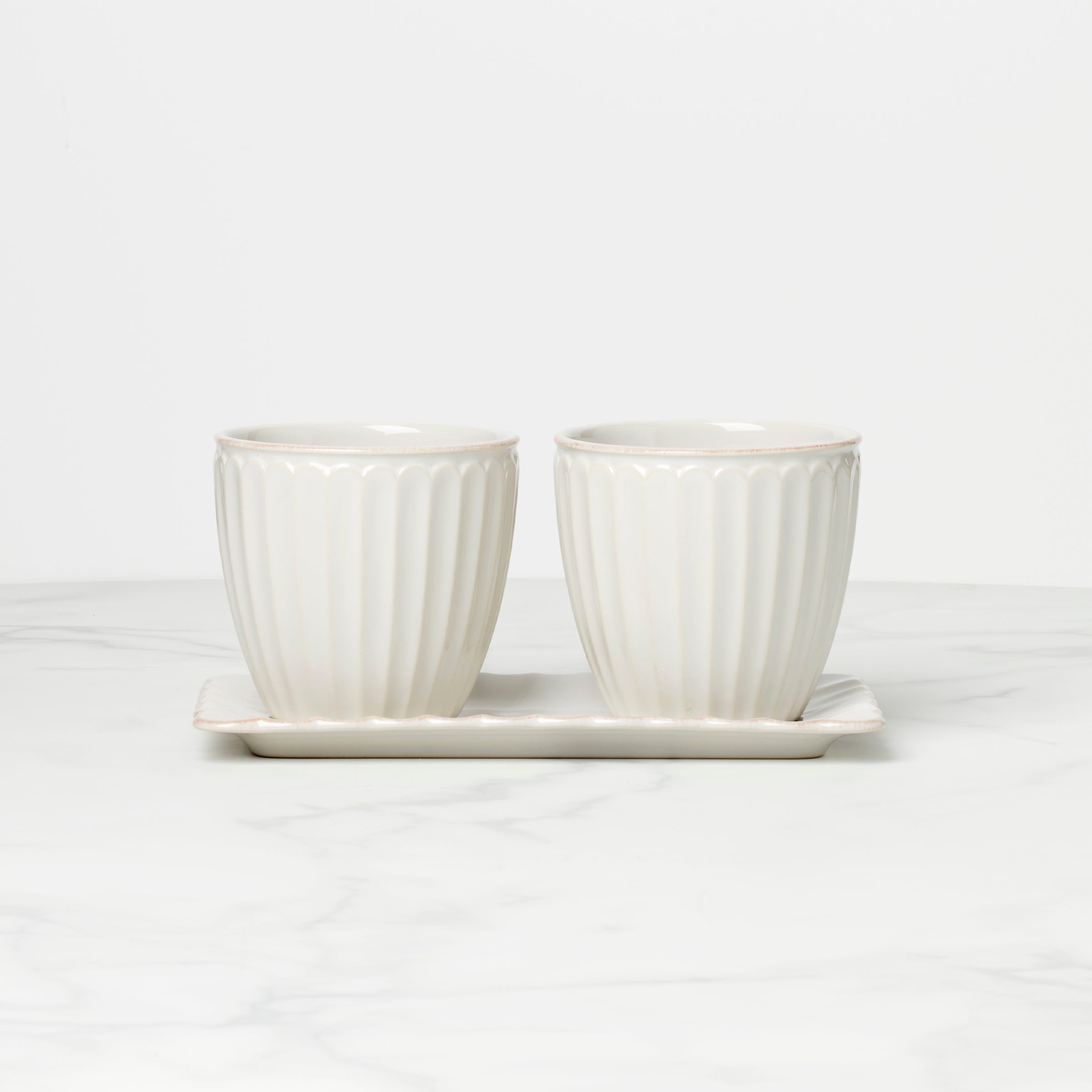 Lenox Premium French Perle Scallop White 3-Piece Herb Pot Set
