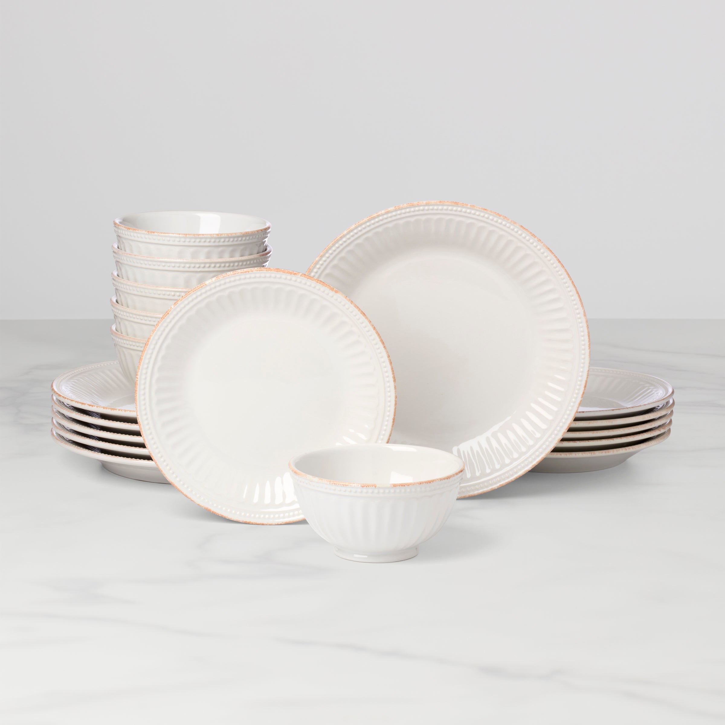 Lenox Premium French Perle Groove White 18-Piece Dinnerware Set