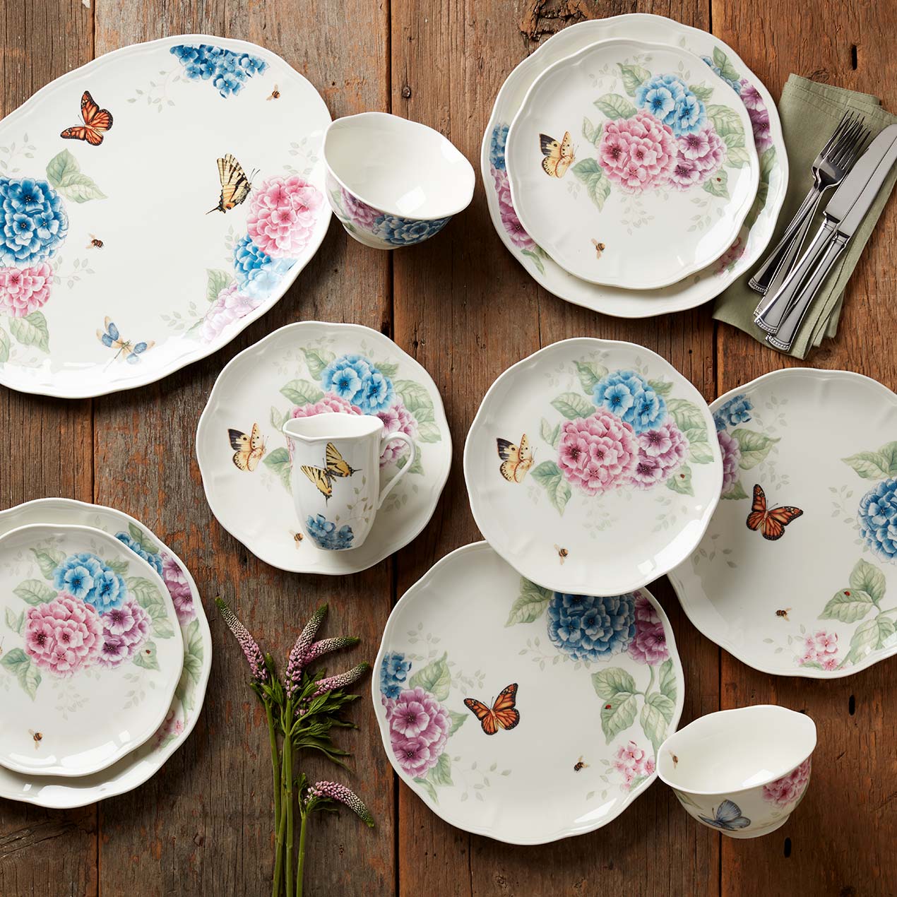 Lenox Premium Butterfly Meadow Hydrangea 12-Piece Dinnerware Set - Image 2