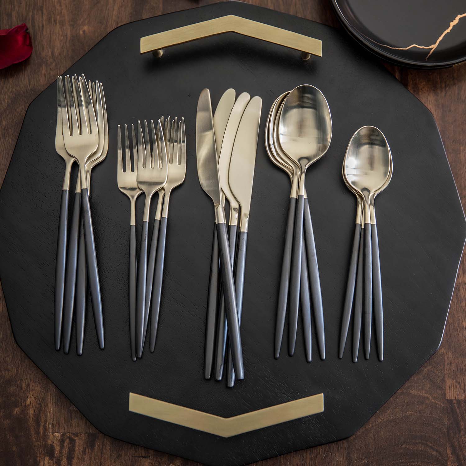 Lenox Premium Gaze Black Champagne Satin 20-Piece Flatware Set - Image 2