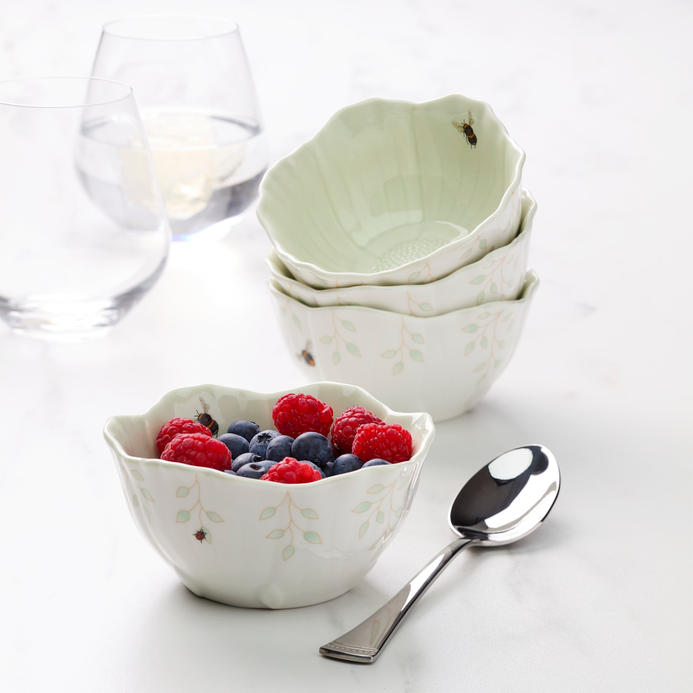 Lenox Premium Butterfly Meadow Floral Green Dessert Bowls, Set of 4 - Image 2
