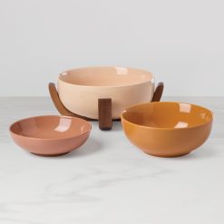 Alternative view of Lenox Premium 24 Seven Sunbaked 3-Piece Nesting Bowl Set with Wood Stand