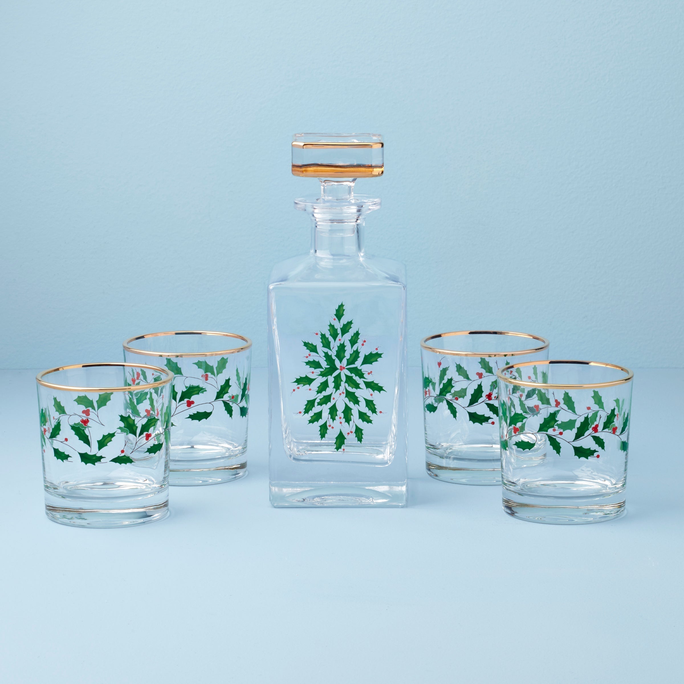 Lenox Premium Holiday 5-Piece Decanter & Whiskey Glass Set
