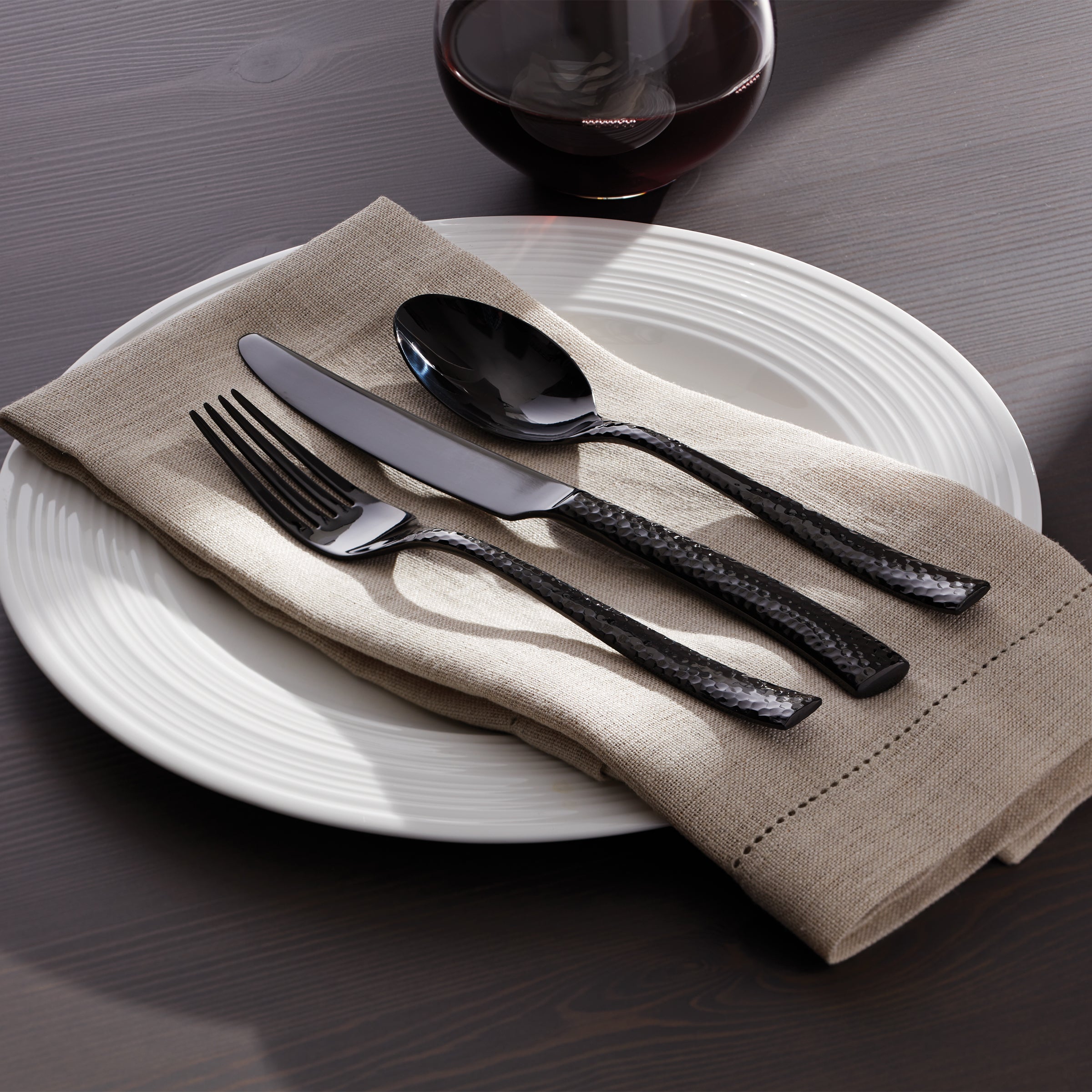 Lenox Premium Paris Hammered Gunmetal Titanium 20-Piece Flatware Set - Image 2