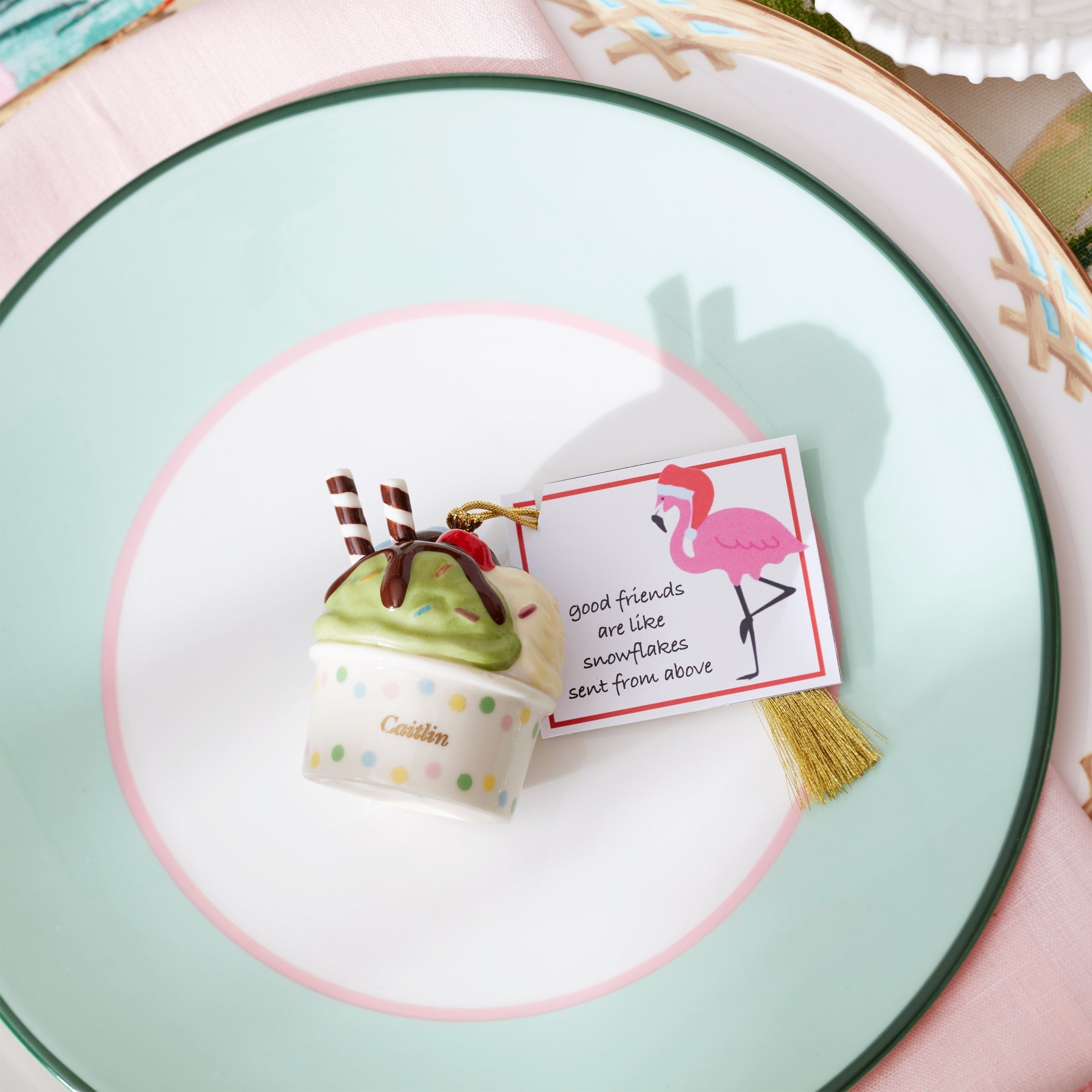 Lenox Premium Personalized Ice Cream 2-Piece Ornament Set - Image 6