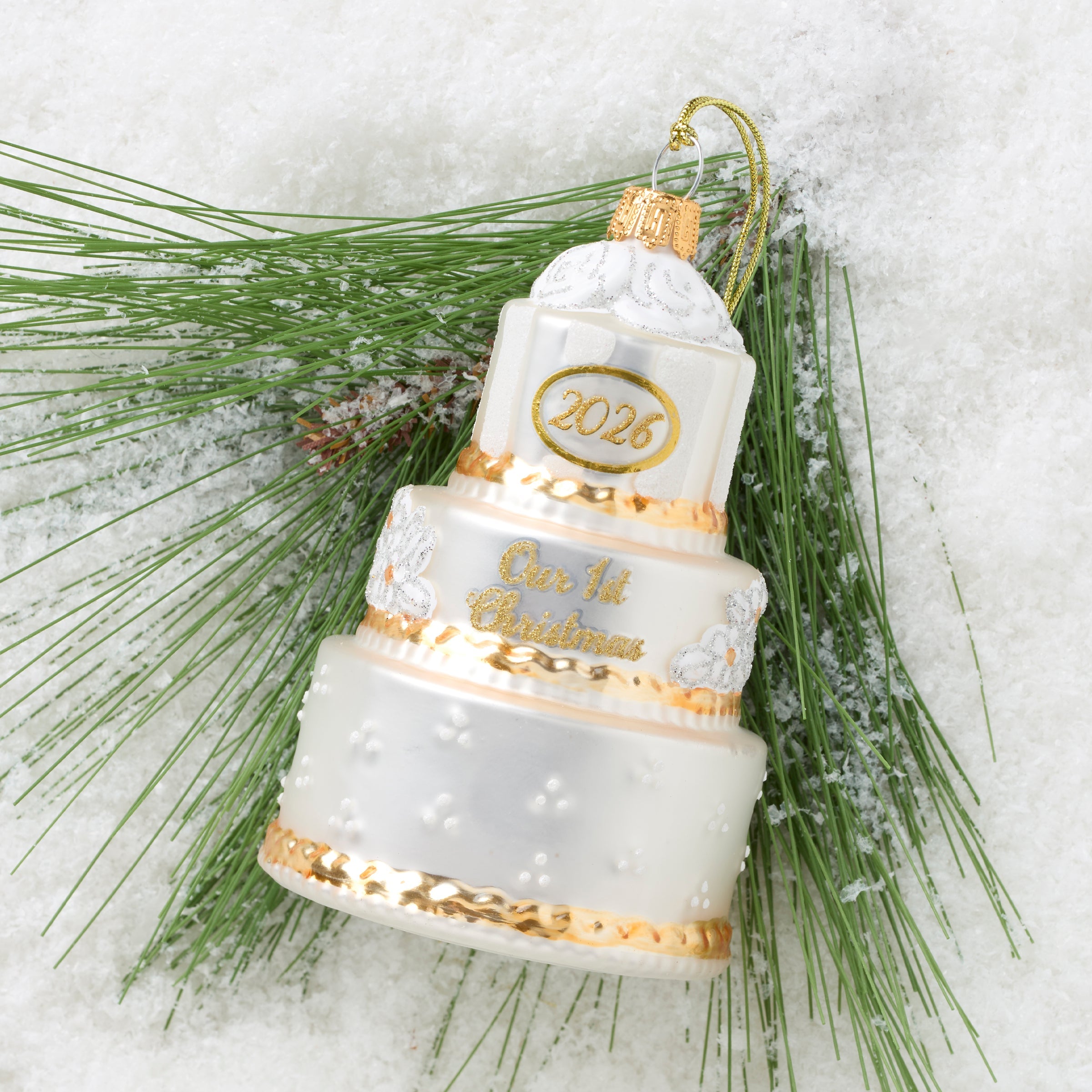 Lenox Premium 2026 Retro Blown Glass Our 1st Christmas Wedding Ornament - Image 3